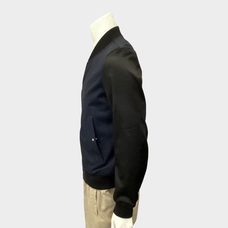 Paul Smith men's navy wool bomber jacket with nylon sleeves