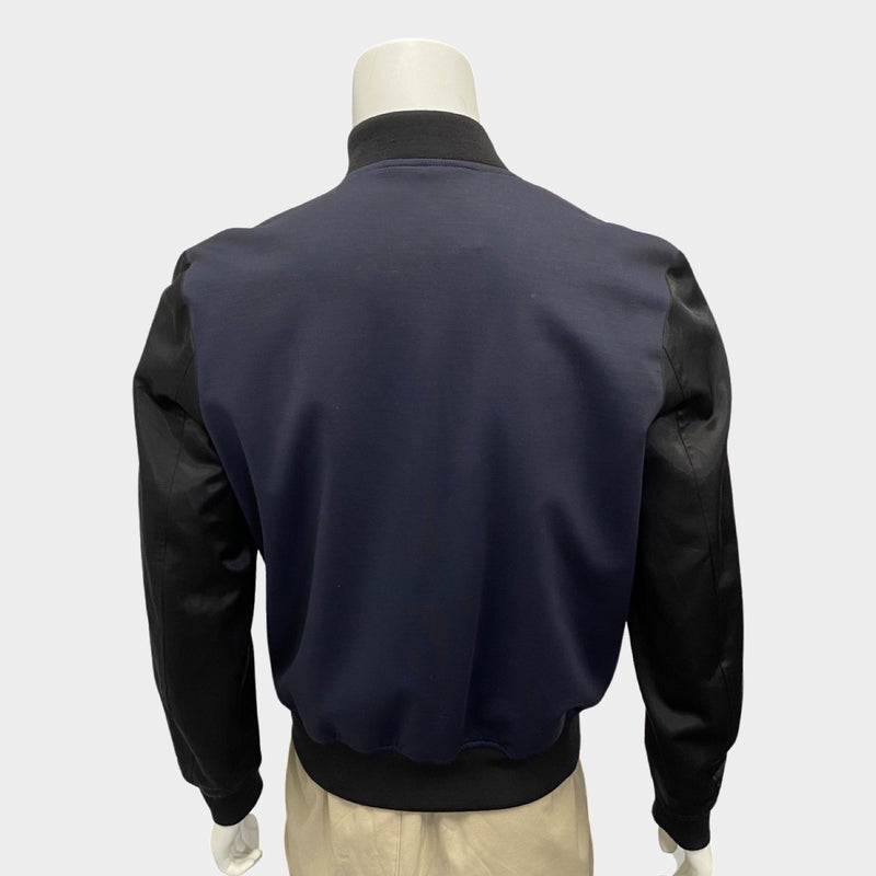 Paul Smith men's navy wool bomber jacket with nylon sleeves