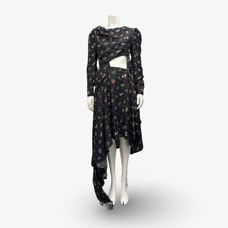 Preen Black Floral Print Dress With Cutouts