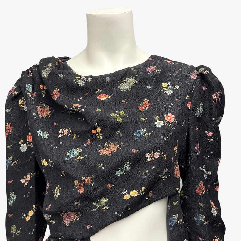 Preen Black Floral Print Dress With Cutouts