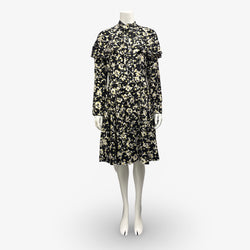 Valentino Black And Green Floral Print Neck Tie Dress