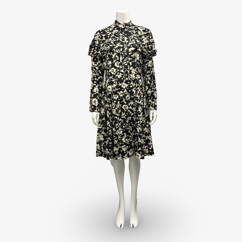 Valentino Black And Green Floral Print Neck Tie Dress