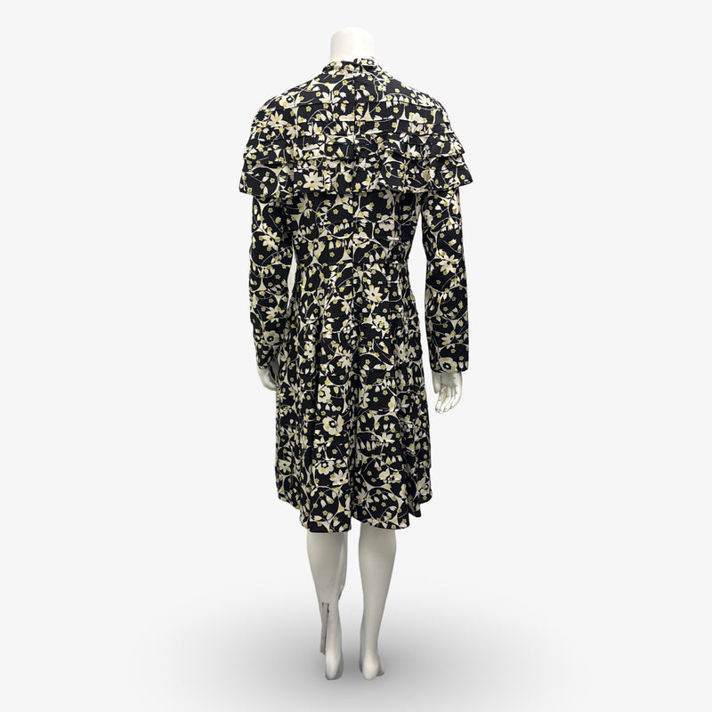 Valentino Black And Green Floral Print Neck Tie Dress