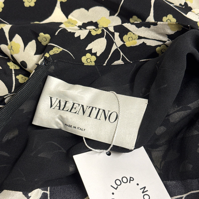 Valentino Black And Green Floral Print Neck Tie Dress