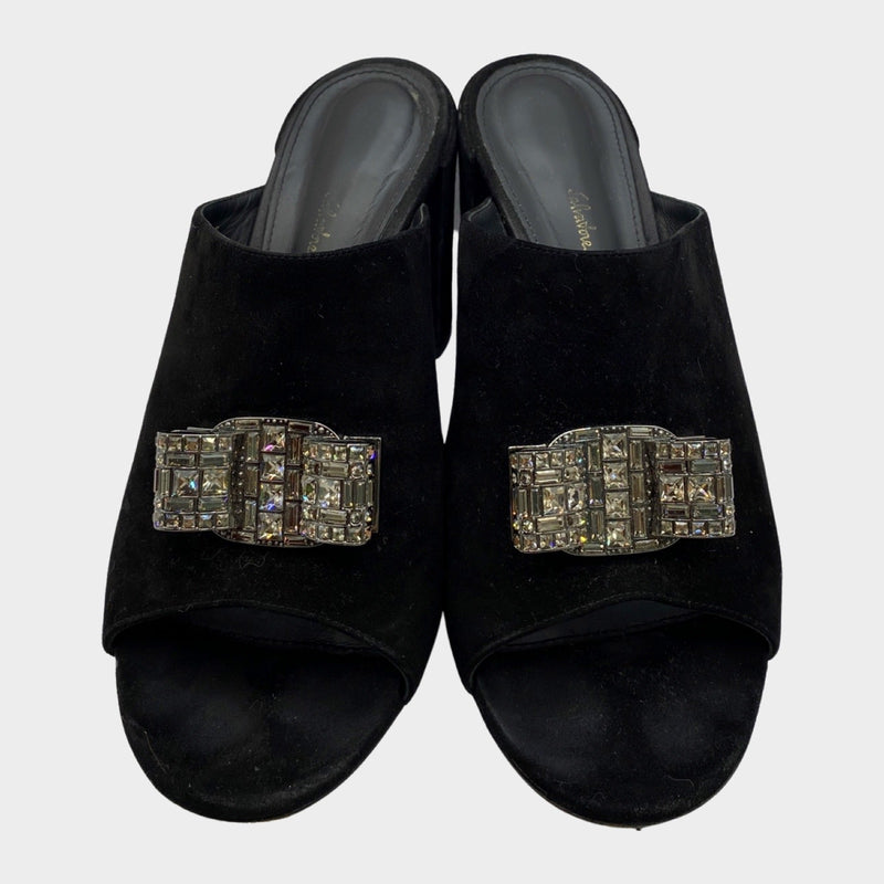 Salvatore Ferragamo black suede open-back mules with bow detail