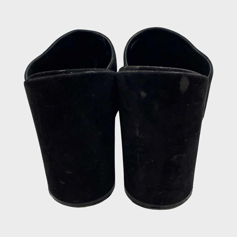 Salvatore Ferragamo black suede open-back mules with bow detail