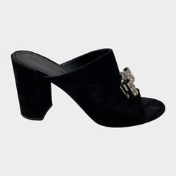 Salvatore Ferragamo black suede open-back mules with bow detail
