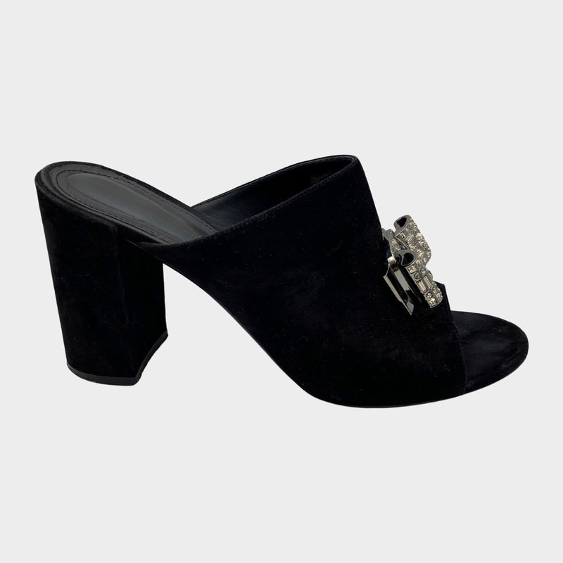 Salvatore Ferragamo black suede open-back mules with bow detail