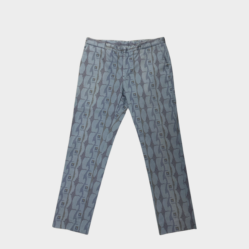 Etro men's blue cotton printed trousers