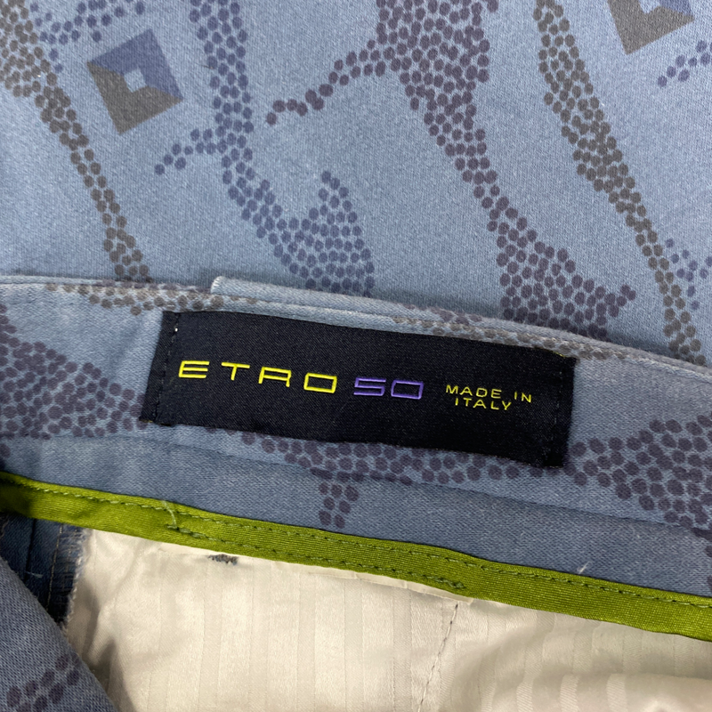 Etro men's blue cotton printed trousers