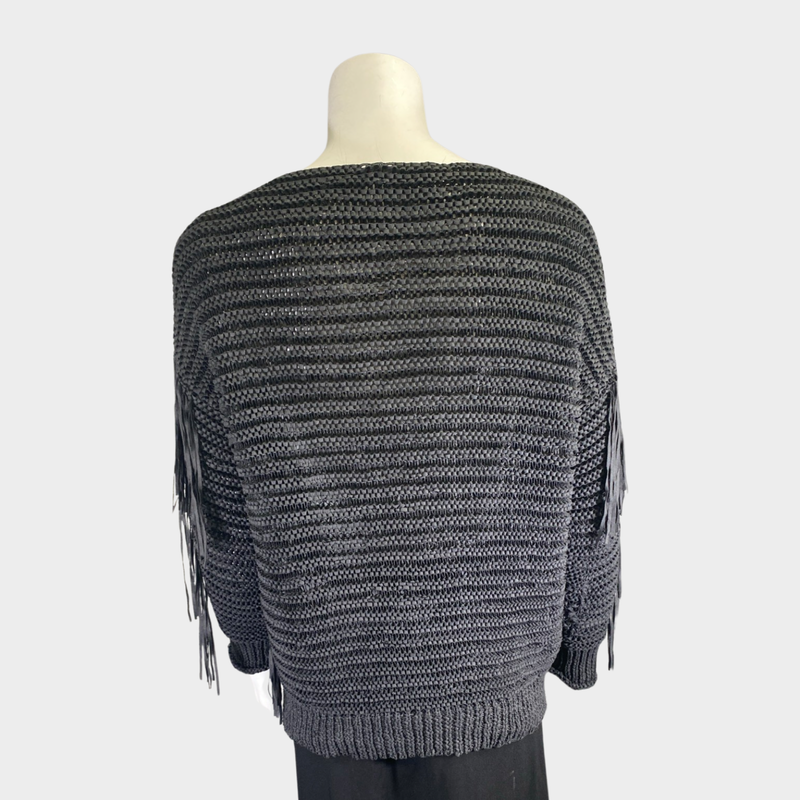Stella McCartney women's dark grey crochet jumper with fringing