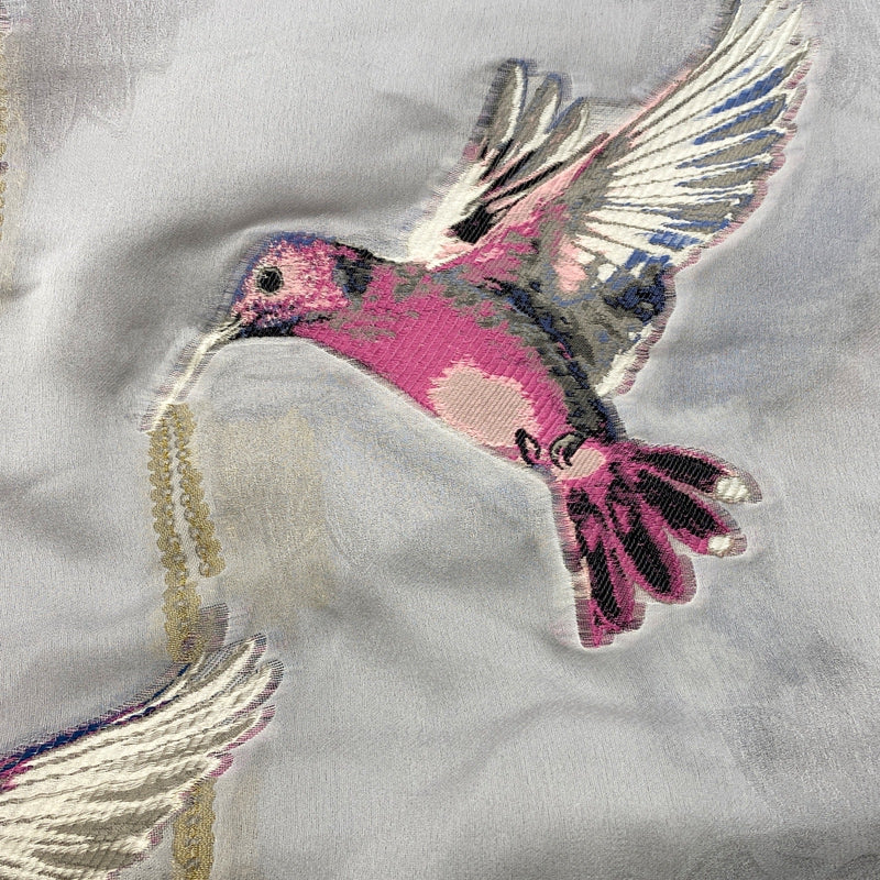 Alexander Mcqueen women's dove grey silk blend scarf with bird embroidery
