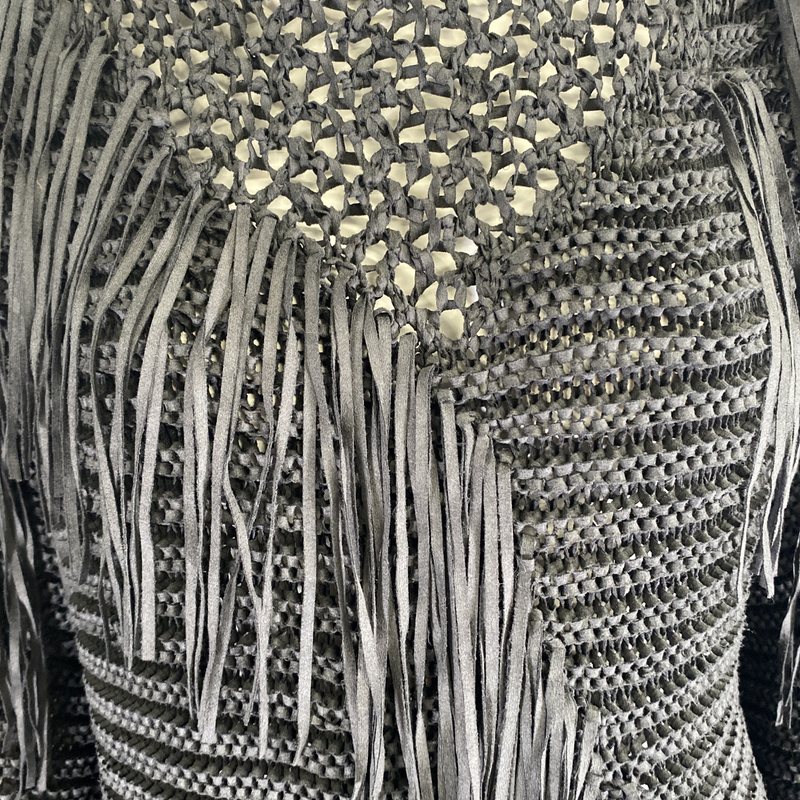 Stella McCartney women's dark grey crochet jumper with fringing