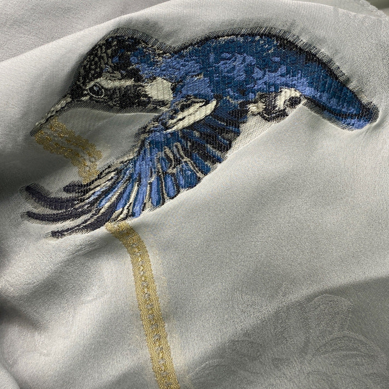 Alexander Mcqueen women's dove grey silk blend scarf with bird embroidery