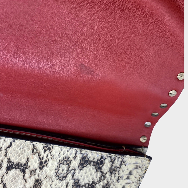 Valentino women's beige and brown python leather Rockstud clutch handbag