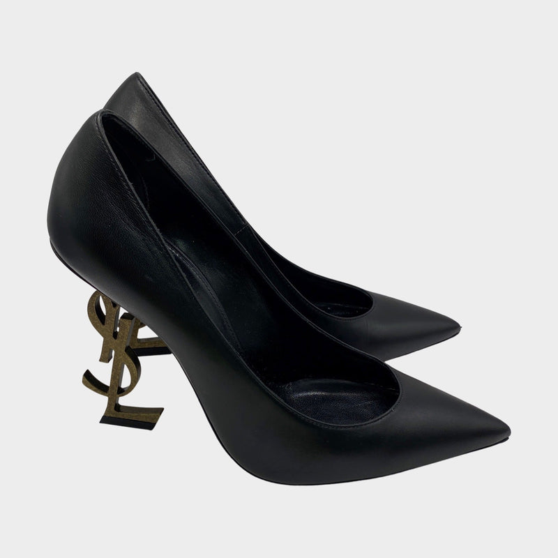 Saint Laurent black leather Opyum pumps with YSL logo shaped heel
