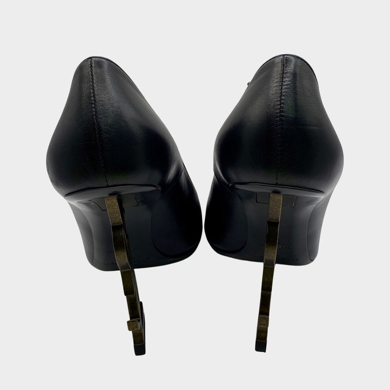 Saint Laurent black leather Opyum pumps with YSL logo shaped heel