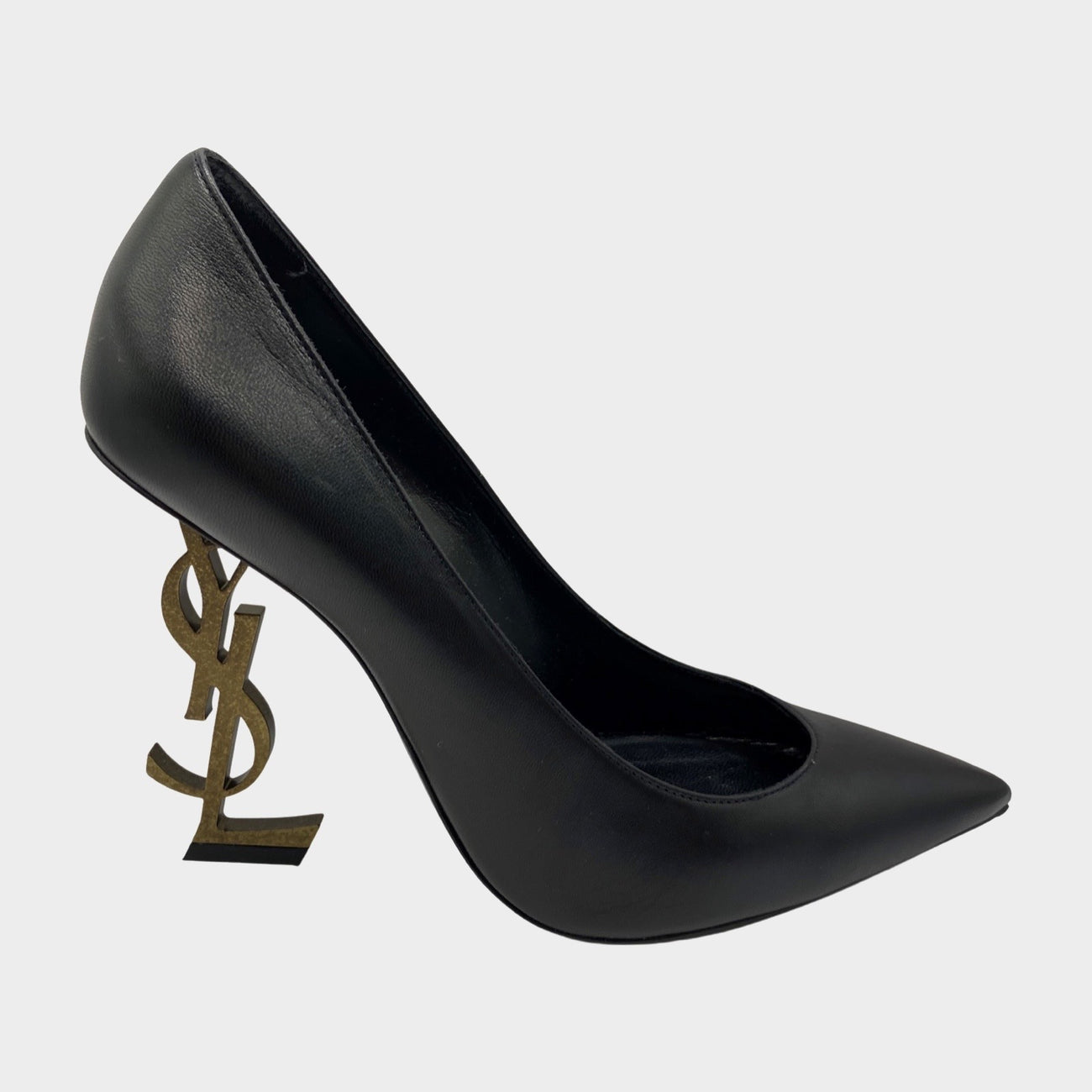 Saint Laurent black leather Opyum pumps with YSL logo shaped