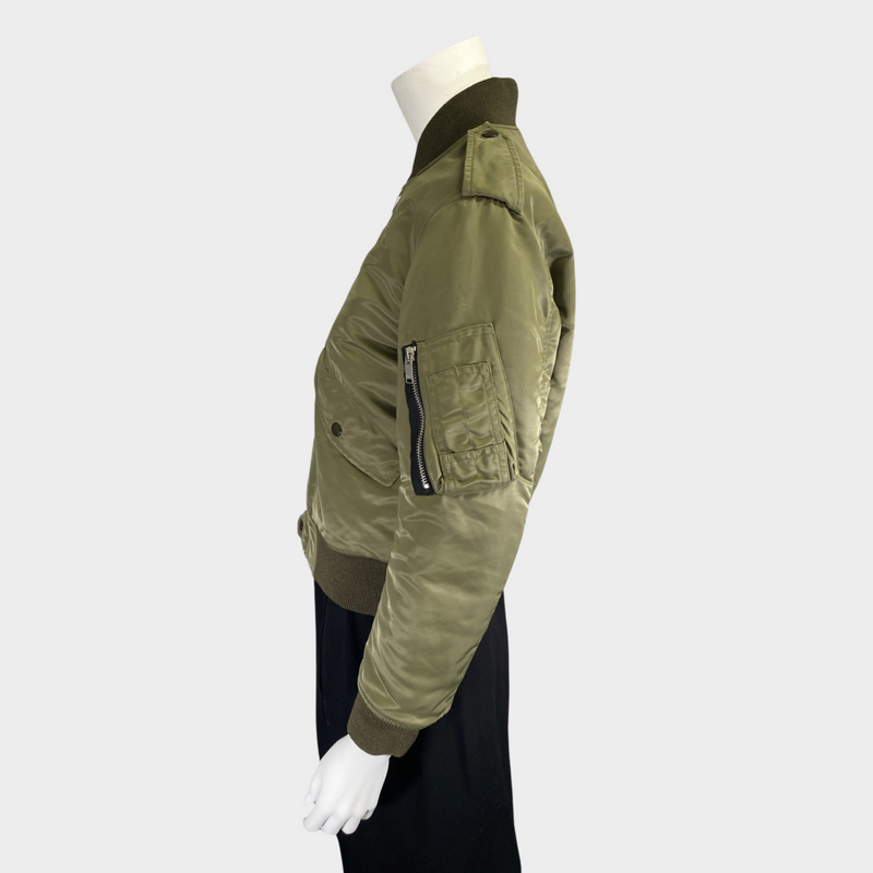 SAINT LAURENT women's military green nylon aviator bomber jacket