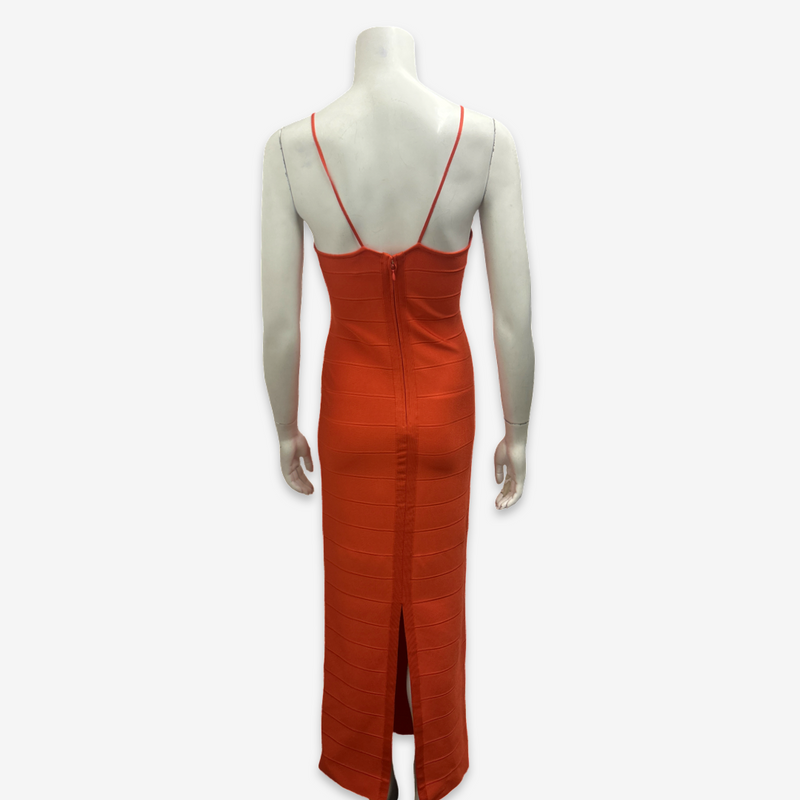 Herve Leger Bright Orange Stretch Bandage Bodycon Dress