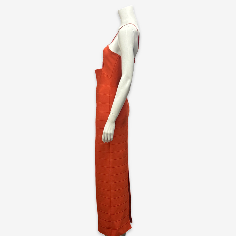Herve Leger Bright Orange Stretch Bandage Bodycon Dress