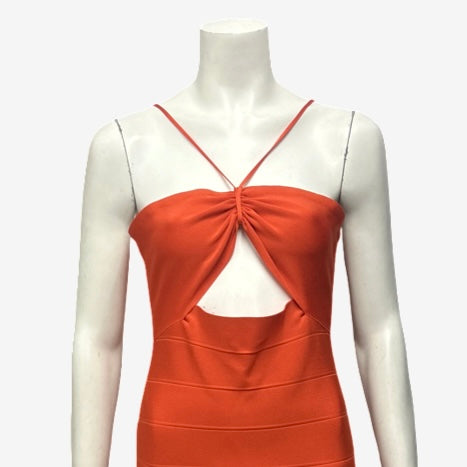 Herve Leger Bright Orange Stretch Bandage Bodycon Dress