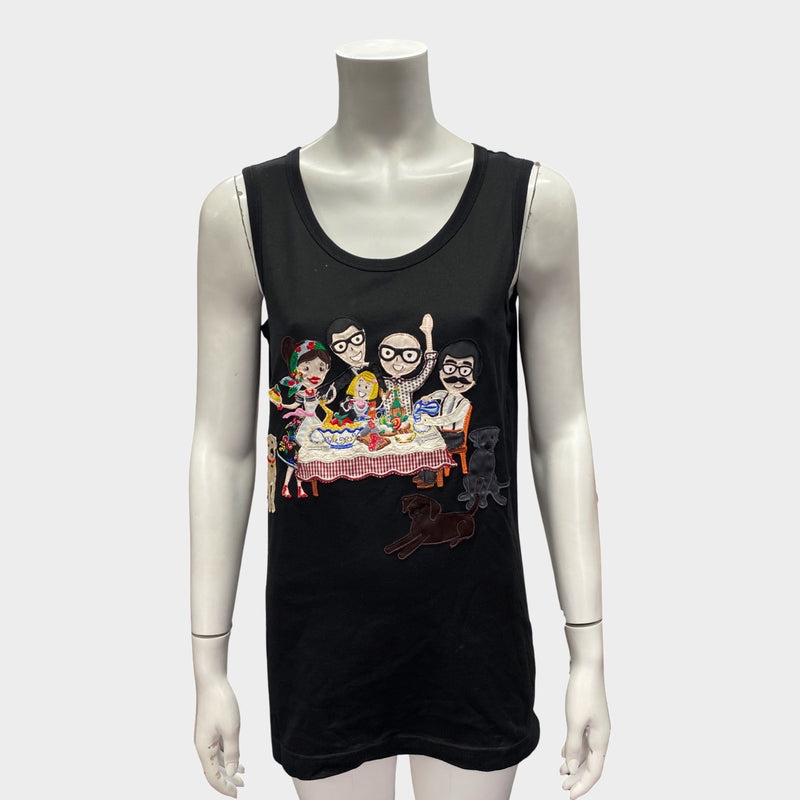 Dolce&Gabbana women's black vest with family embroidered graphic