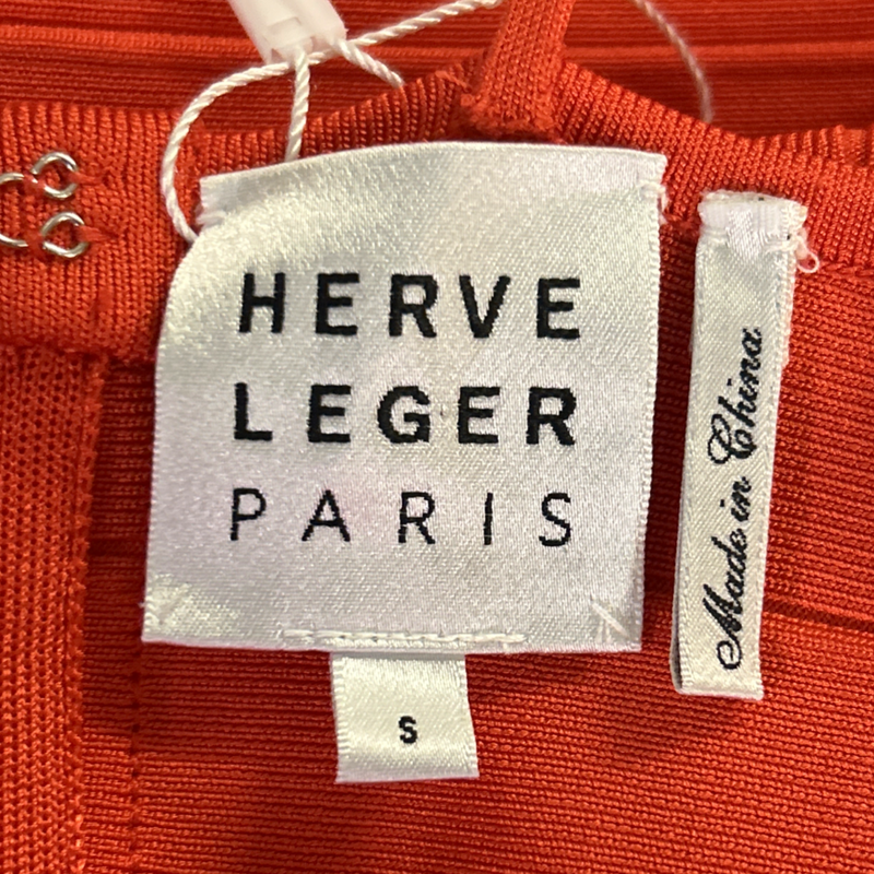 Herve Leger Bright Orange Stretch Bandage Bodycon Dress