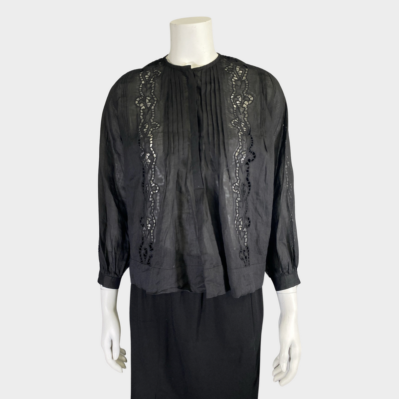 Nili Lotan women's black lace and cotton blouse with pleats