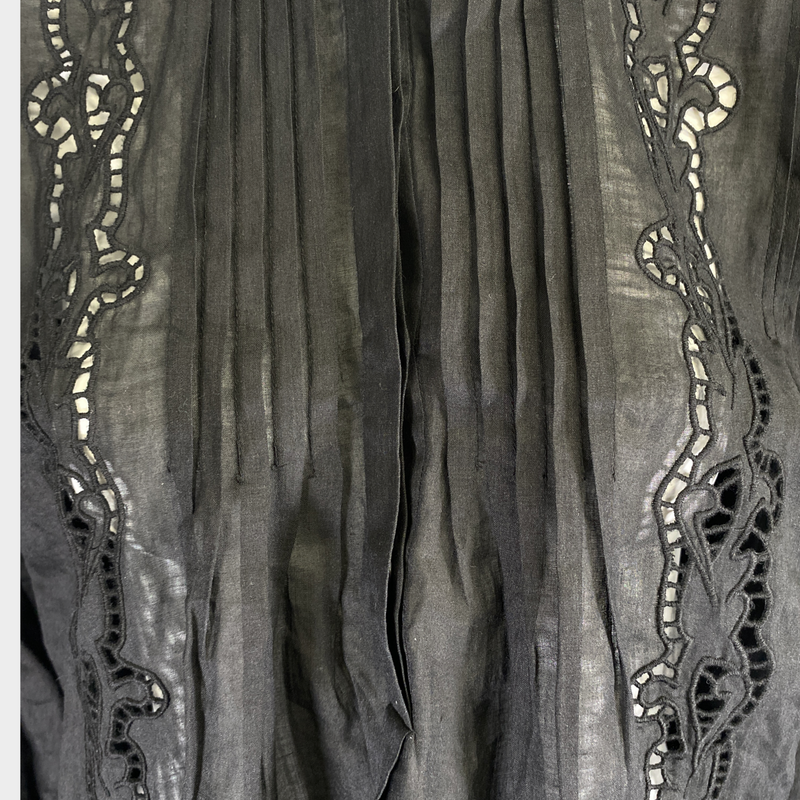 Nili Lotan women's black lace and cotton blouse with pleats