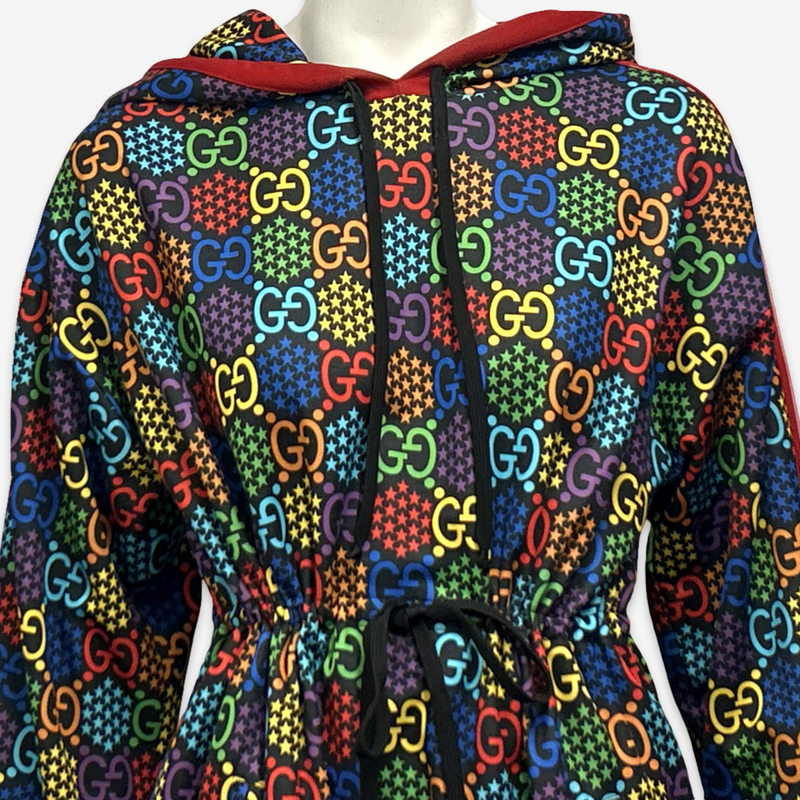 Gucci Rainbow GG Monogram Cotton Hoodie Dress