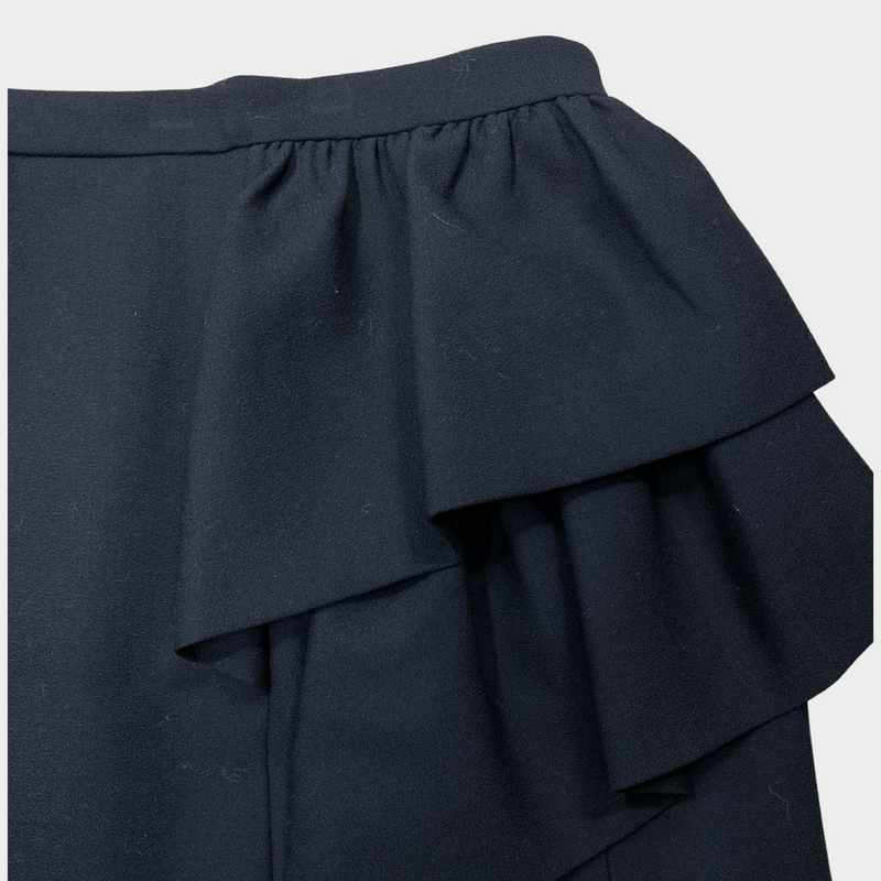 Saint Laurent black wool mini skirt with ruffles