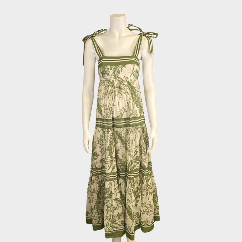 Zimmermann white and green floral print cotton maxi dress