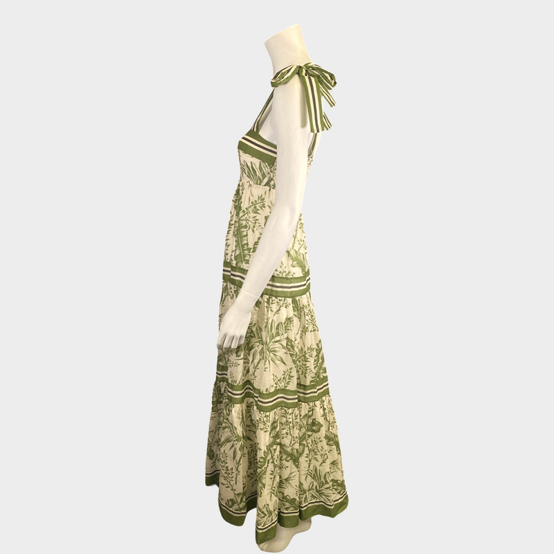 Zimmermann white and green floral print cotton maxi dress