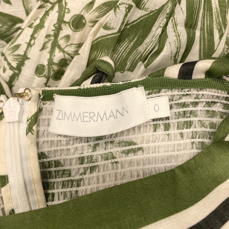 Zimmermann white and green floral print cotton maxi dress