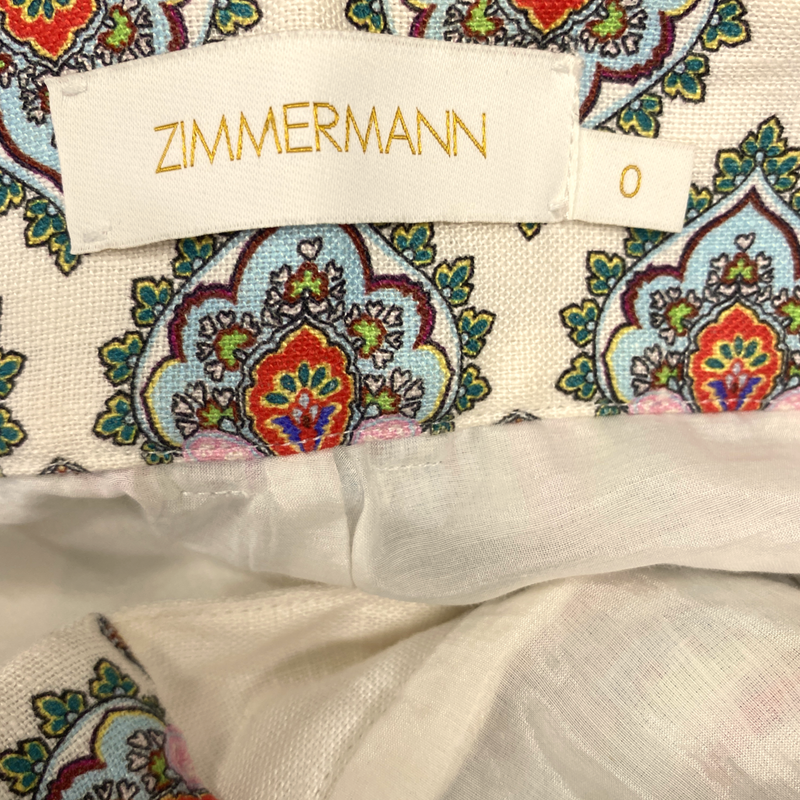 Zimmermann women's ecru cotton belted shorts with multicoloured paisley print