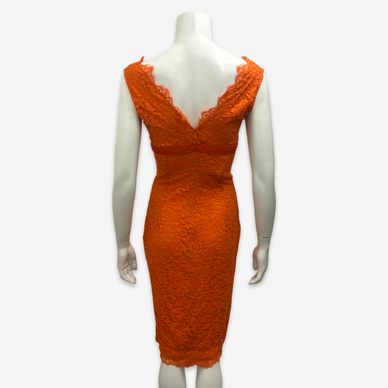 Dolce&Gabbana Orange Lace Dress With Flower Detail