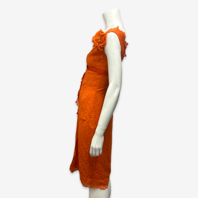 Dolce&Gabbana Orange Lace Dress With Flower Detail