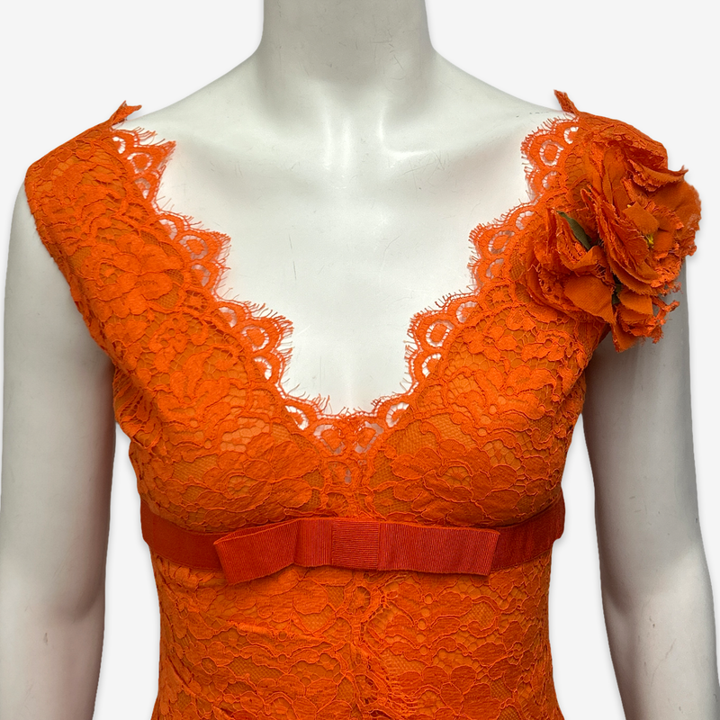 Dolce&Gabbana Orange Lace Dress With Flower Detail
