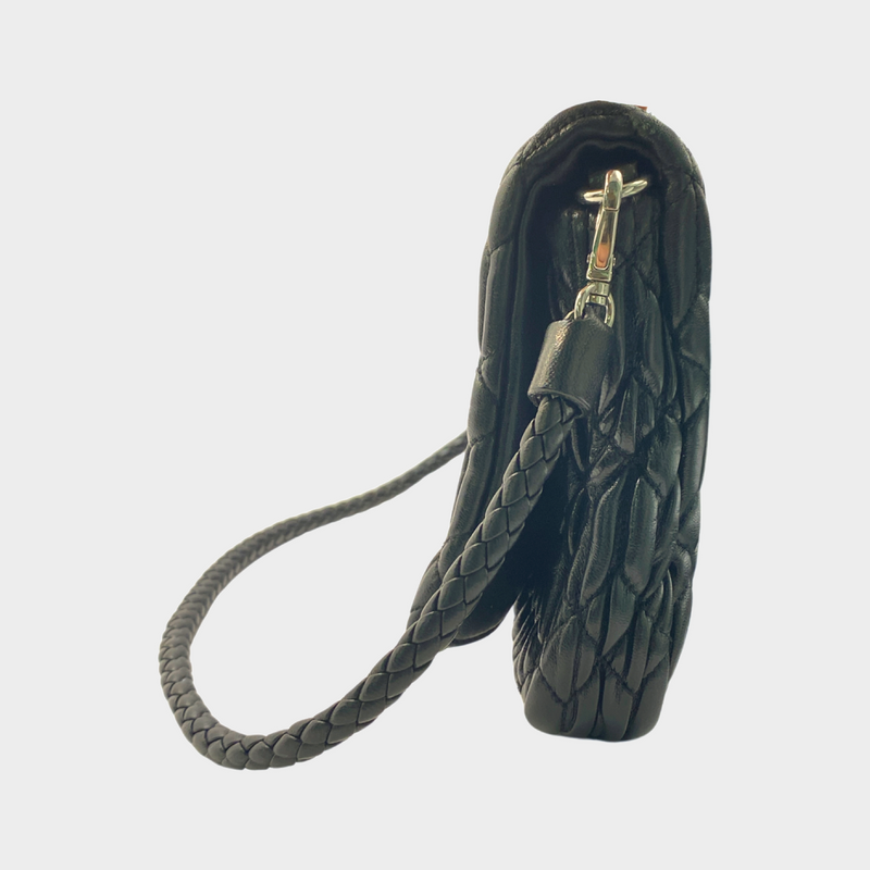 Miu Miu black Matelasse leather shoulder bag with embellished buckle