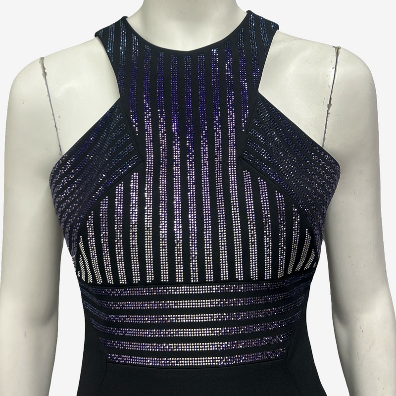 Versace Collection Black Dress With Purple Ombre Diamante Embellisments
