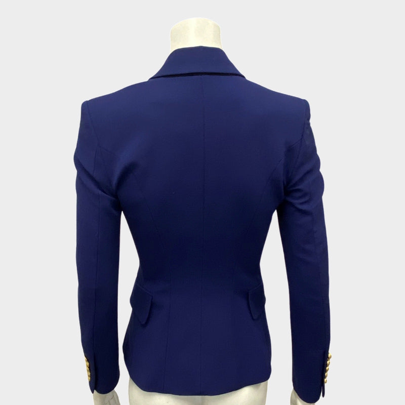 BALMAIN women's cobalt blue cotton double-breasted jacket with gold buttons