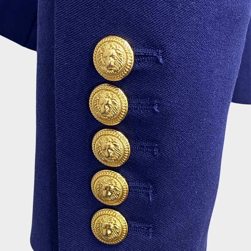 BALMAIN women's cobalt blue cotton double-breasted jacket with gold buttons