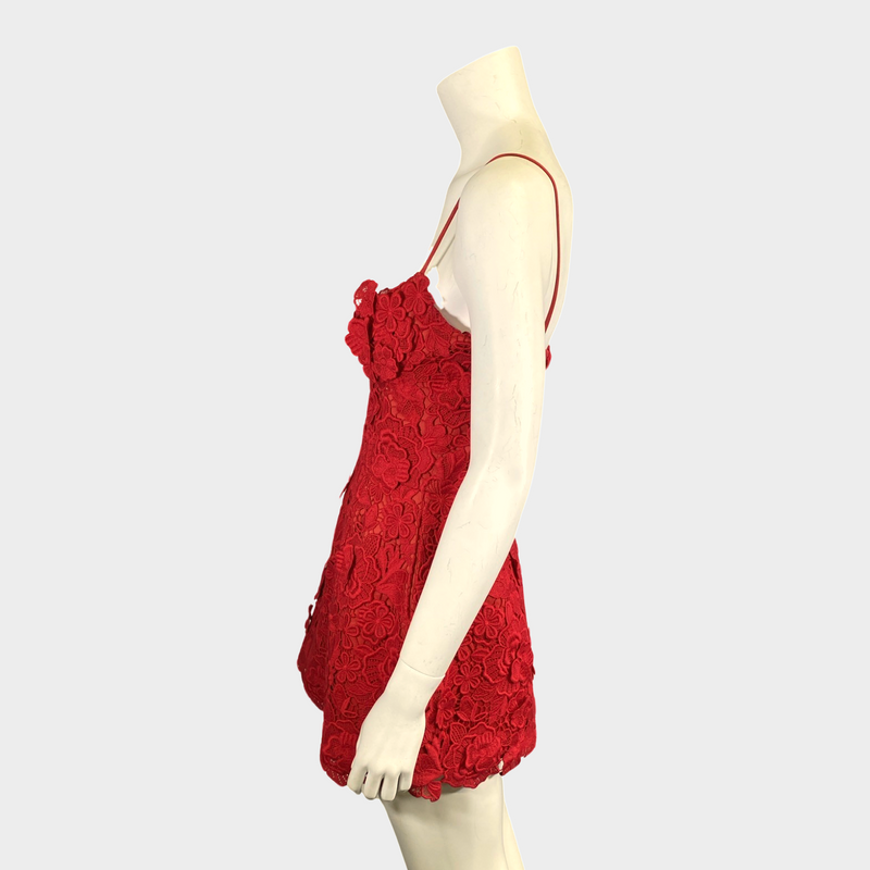 Magda Butrym women's red lace flower mini dress