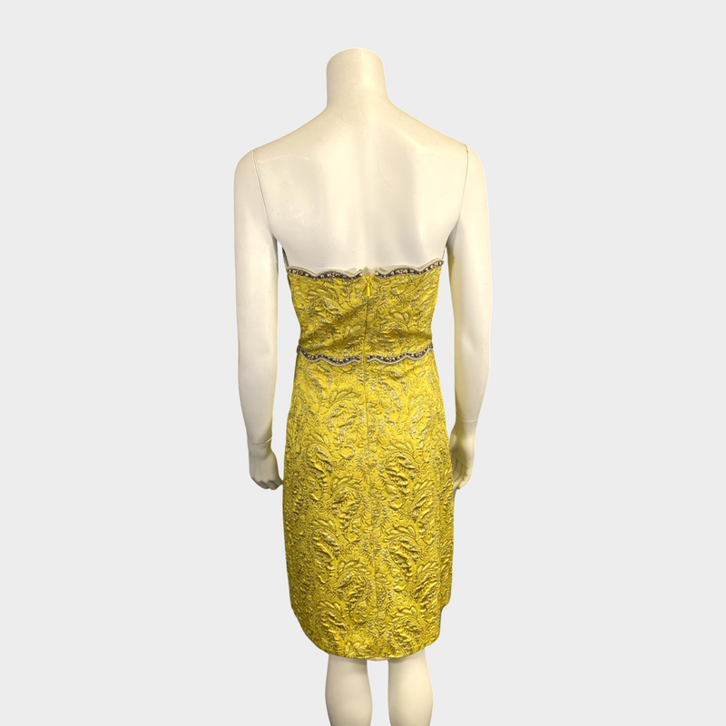 Gucci women's yellow metallic brocade bustier dress