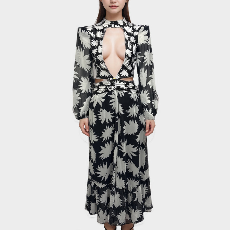 Pat Bo Black and white floral print dress