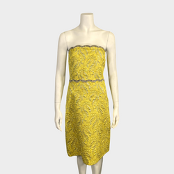 Gucci women's yellow metallic brocade bustier dress