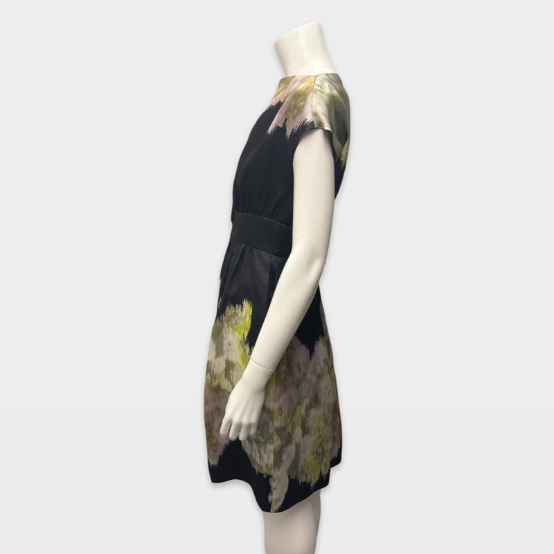Giambattista Valli Black with Multicolour watercolour floral pattern silk Dress