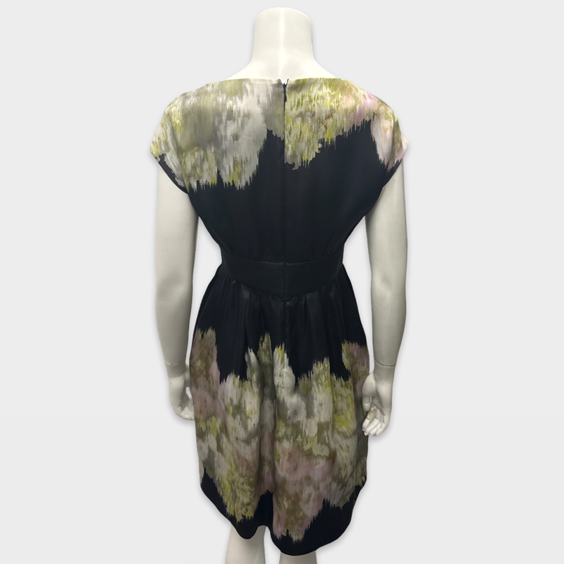 Giambattista Valli Black with Multicolour watercolour floral pattern silk Dress