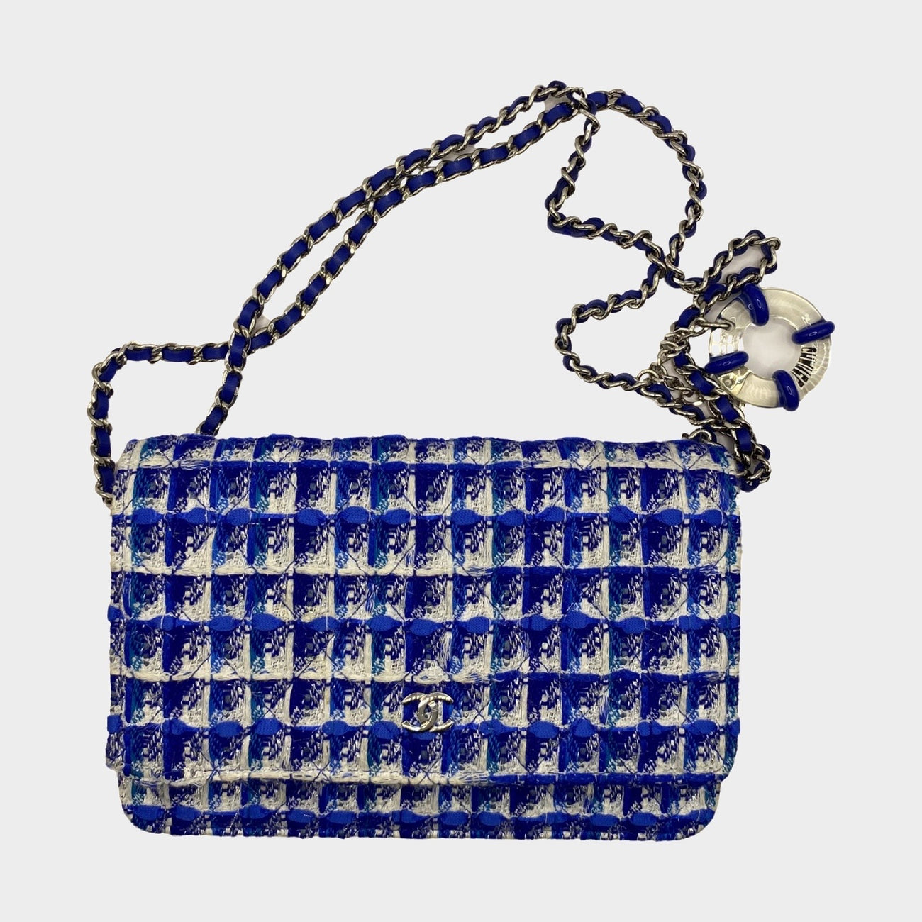 Chanel women's blue tweed wallet on chain with life buoy – Loop